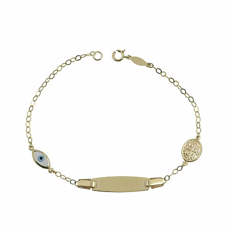 Χρυσή Παιδική Ταυτότητα Κ9 με Κωνσταντινάτο & Λευκό Ματάκι από Φίλντισι