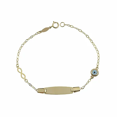 Χρυσή Παιδική Ταυτότητα Κ9 με Άπειρο & Στρογγυλό Γαλάζιο Ματάκι