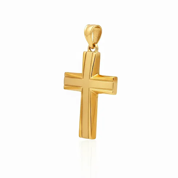 Χρυσός Σταυρός Κ9 με Ανάγλυφη Γραμμή CS-08