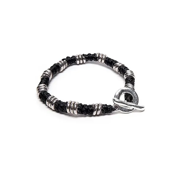 Vestopazzo Ανδρικό Βραχιόλι με Μαύρο Κορδόνι & Επάργυρα Στοιχεία LOM1019