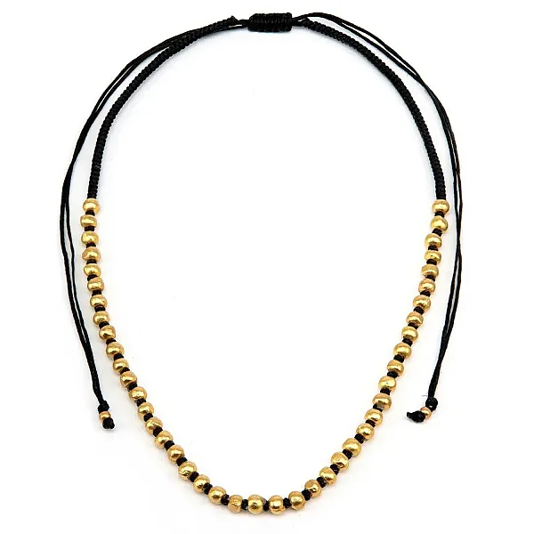 Vestopazzo Boho Κολιέ Choker με Επιχρυσωμένες Χάντρες & Μαύρο Κορδόνι DRY1502