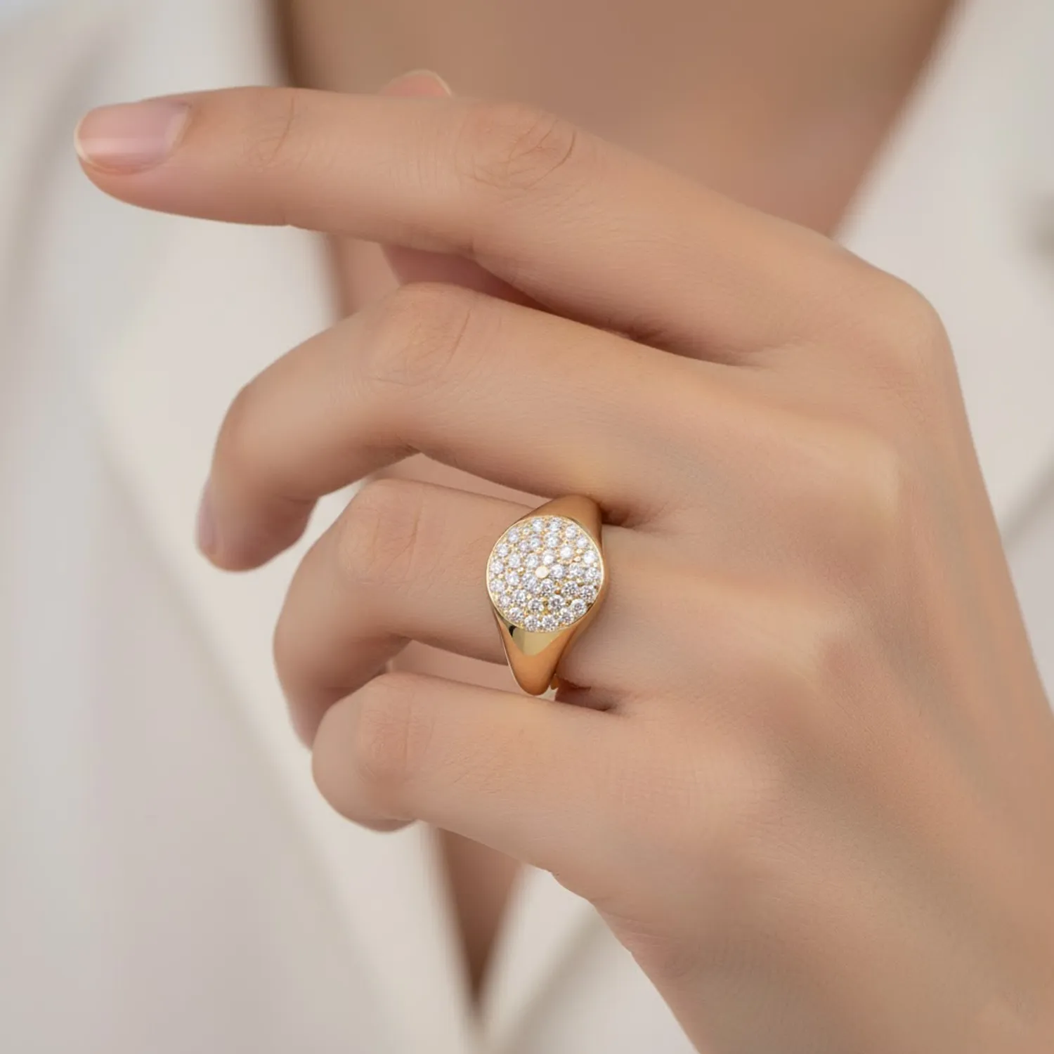 Χρυσό Δαχτυλίδι Chevalier Κ14 Pavé με Λευκά Ζιργκόν DC5