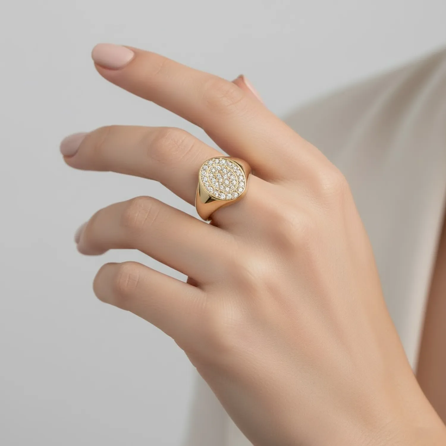 Χρυσό Δαχτυλίδι Chevalier Κ14 Οβάλ Pavé με Λευκά Ζιργκόν DC9