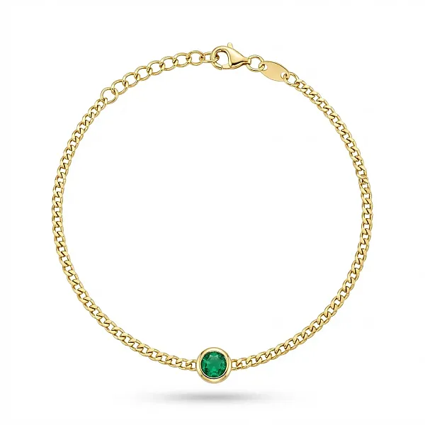 Ασημένιο Επίχρυσο Βραχιόλι 925 με Πράσινο Μονόπετρο Ζιργκόν