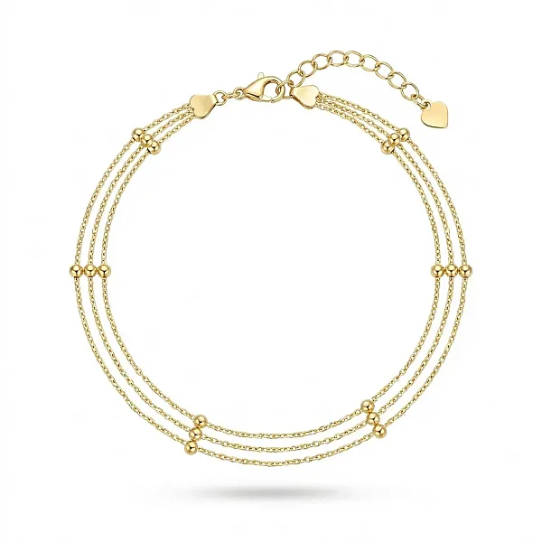 Ασημένιο Επίχρυσο Βραχιόλι 925 με Τριπλή Αλυσίδα και Μπίλιες (Station)