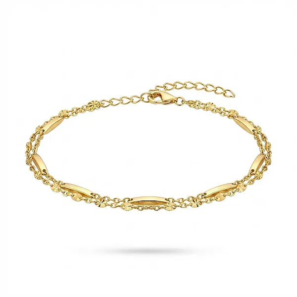 Ασημένιο Επίχρυσο Διπλό Βραχιόλι 925 με Γυαλιστερές Οβάλ Μπάρες