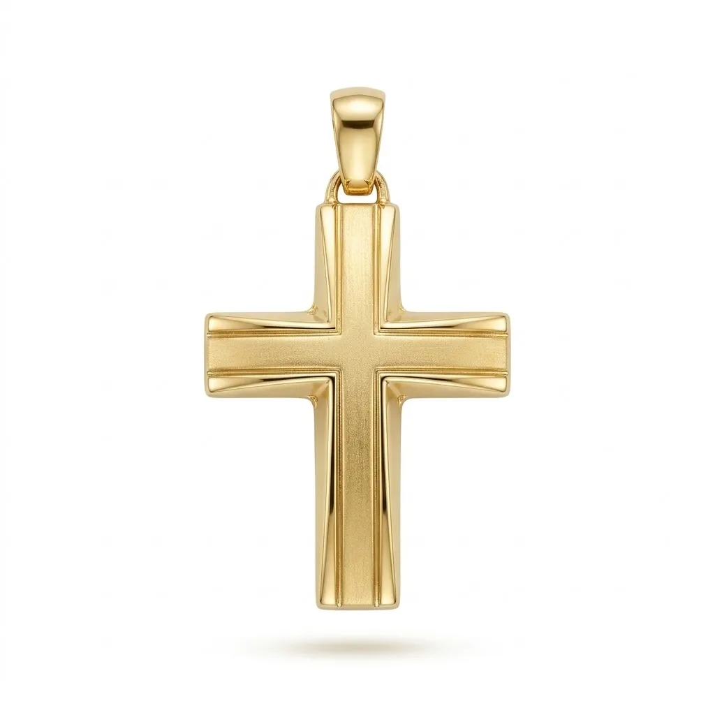 Χρυσός Βαπτιστικός Σταυρός Κ9 με Ματ και Λουστρέ Λεπτομέρειες CS-13