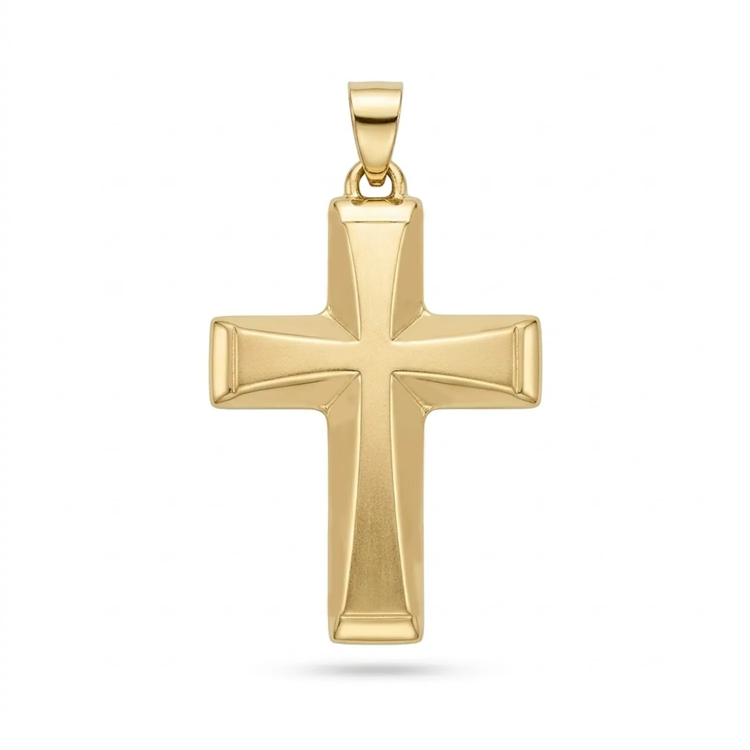 Χρυσός Βαπτιστικός Σταυρός Κ14 με Ανάγλυφες Ακμές και Σατινέ Φινίρισμα CS-15