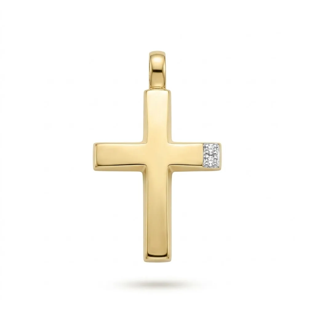 Χρυσός Βαπτιστικός Σταυρός Κ9 Minimal με Δύο Ζιργκόν
