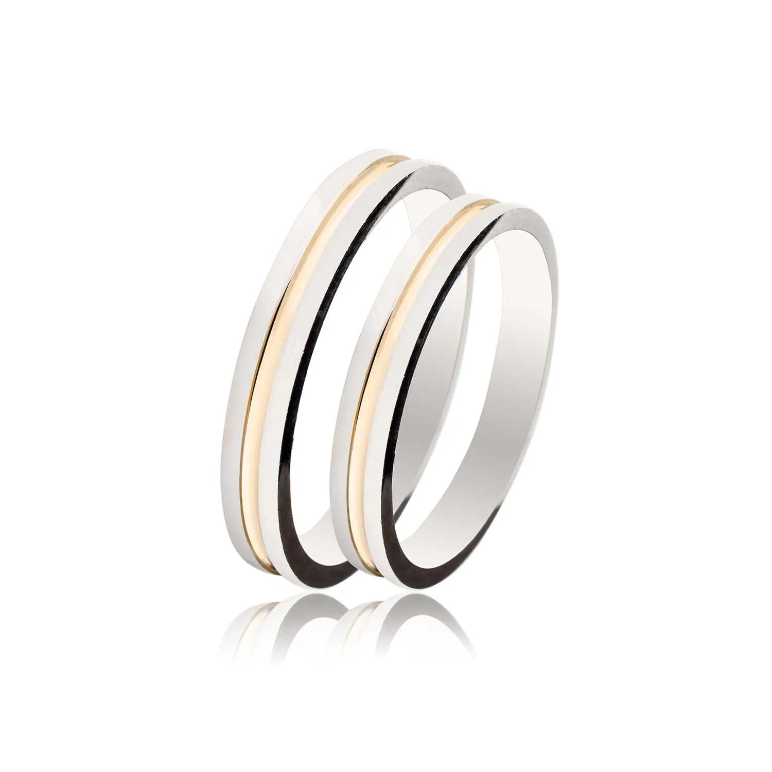 Δίχρωμες Χρυσές Βέρες Γάμου Κ9 με Λουστρέ Φινίρισμα και Χρυσή Λεπτομέρεια