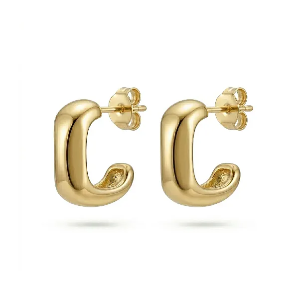 Ασημένια Σκουλαρίκια 925 Επιχρυσωμένα "Minimal Chunky Hoops" σε Σχήμα C