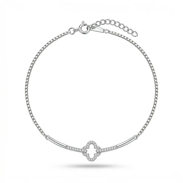 Ασημένιο Βραχιόλι 925 "Infinite Clover" με Ζιργκόν και Αλυσίδα Venetian