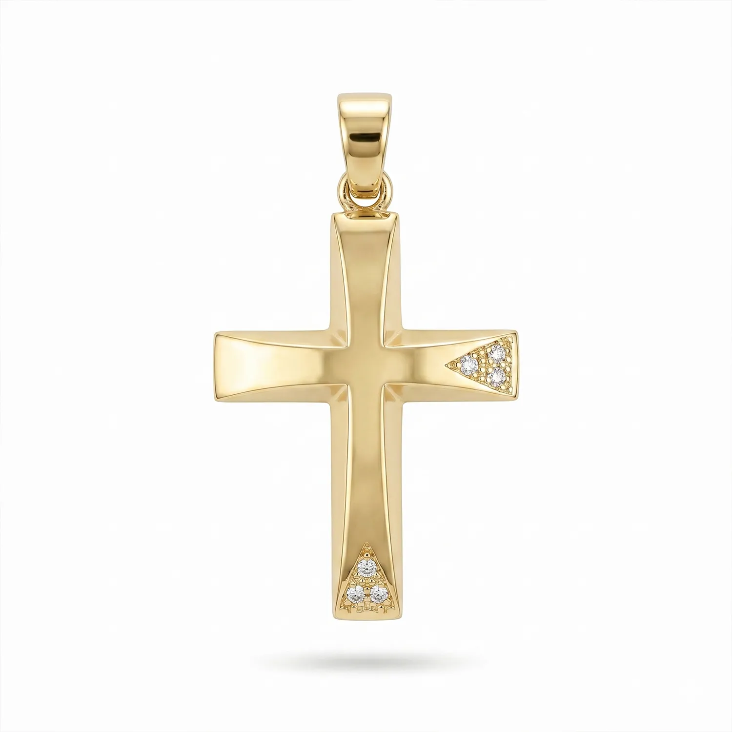 Χρυσός Βαπτιστικός Σταυρός Κ14 με Τριγωνικά Μοτίβα και Ζιργκόν