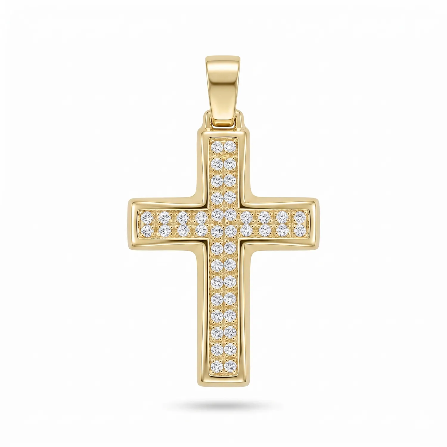 Χρυσός Βαπτιστικός Σταυρός Κ9 με Διπλή Σειρά Ζιργκόν
