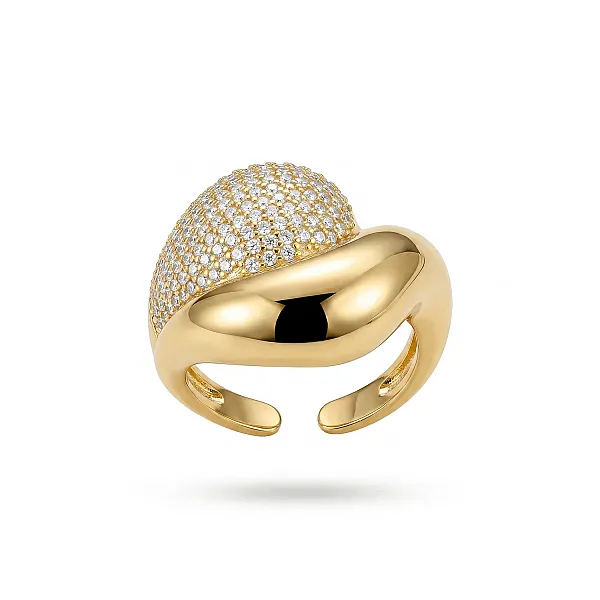 Δαχτυλίδι Stainless Steel "Chunky Wave" με Pave Ζιργκόν ST-300