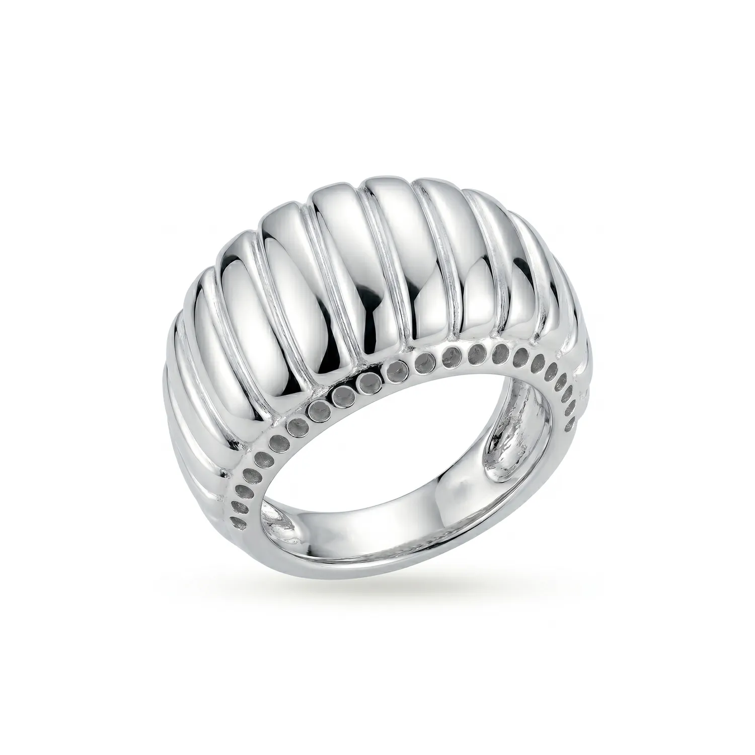 Δαχτυλίδι Stainless Steel "Croissant" με Ανάγλυφες Ραβδώσεις ST-0119