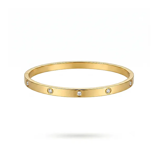 Χειροπέδα Stainless Steel "Love Bangle" Χρυσή με Περιμετρικά Ζιργκόν