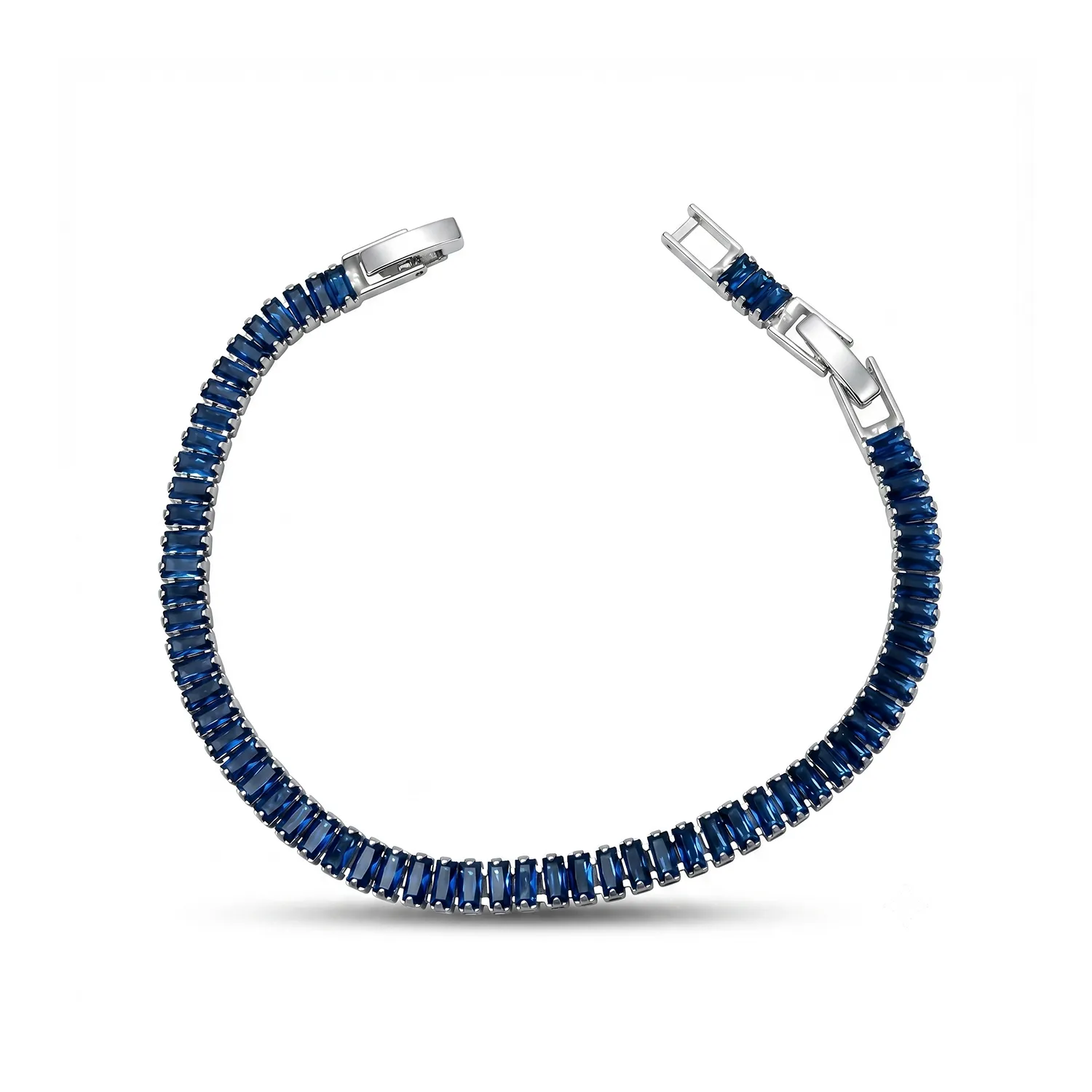 Βραχιόλι Ριβιέρα Stainless Steel "Baguette Tennis" με Μπλε Ζιργκόν