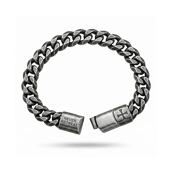 Ανδρικό Βραχιόλι Αλυσίδα Stainless Steel "Never Retreat" με Vintage Οξειδωμένο Φινίρισμα
