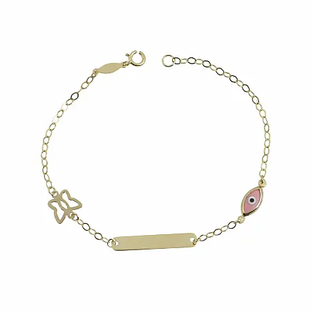 Χρυσή Παιδική Ταυτότητα Κ9 Ροζ Ματάκι Με Πεταλούδα