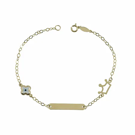 Χρυσή Παιδική Ταυτότητα Κ9 Λευκό Ματάκι Και Κορώνα