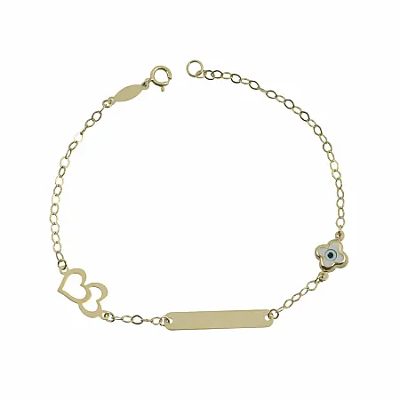 Χρυσή Παιδική Ταυτότητα Κ9 Λευκό Ματάκι Και Καρδούλες