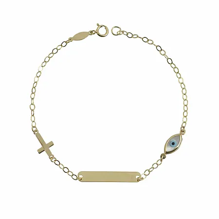 Χρυσή Παιδική Ταυτότητα Κ9 με Σταυρό & Λευκό Ματάκι