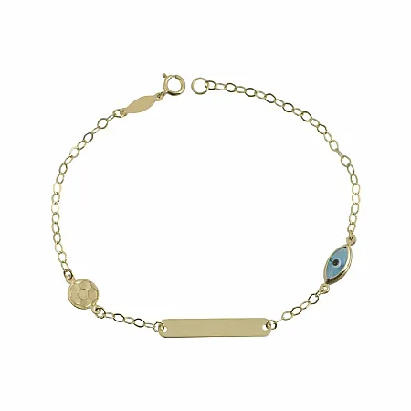 Χρυσή Παιδική Ταυτότητα Κ9 με Μπάλα Ποδοσφαίρου & Μπλε Ματάκι