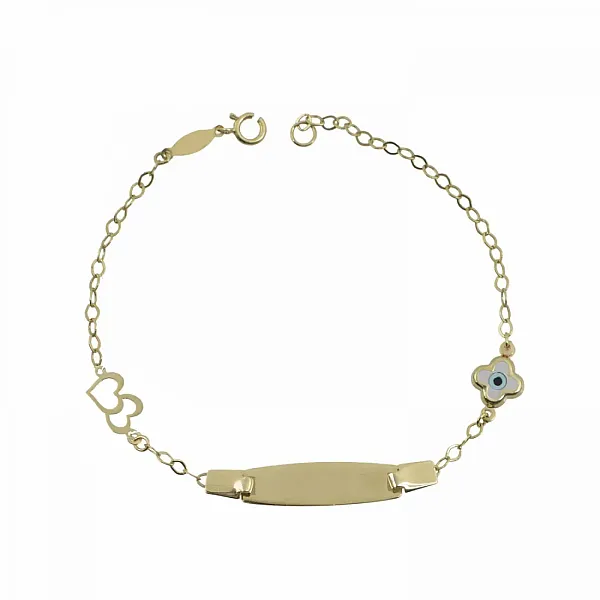 Χρυσή Παιδική Ταυτότητα Κ9 με Διπλή Καρδιά & Λευκό Ματάκι