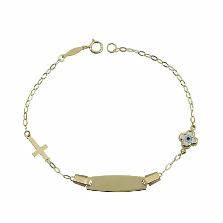 Χρυσή Παιδική Ταυτότητα Κ9 με Σταυρό & Λευκό Ματάκι